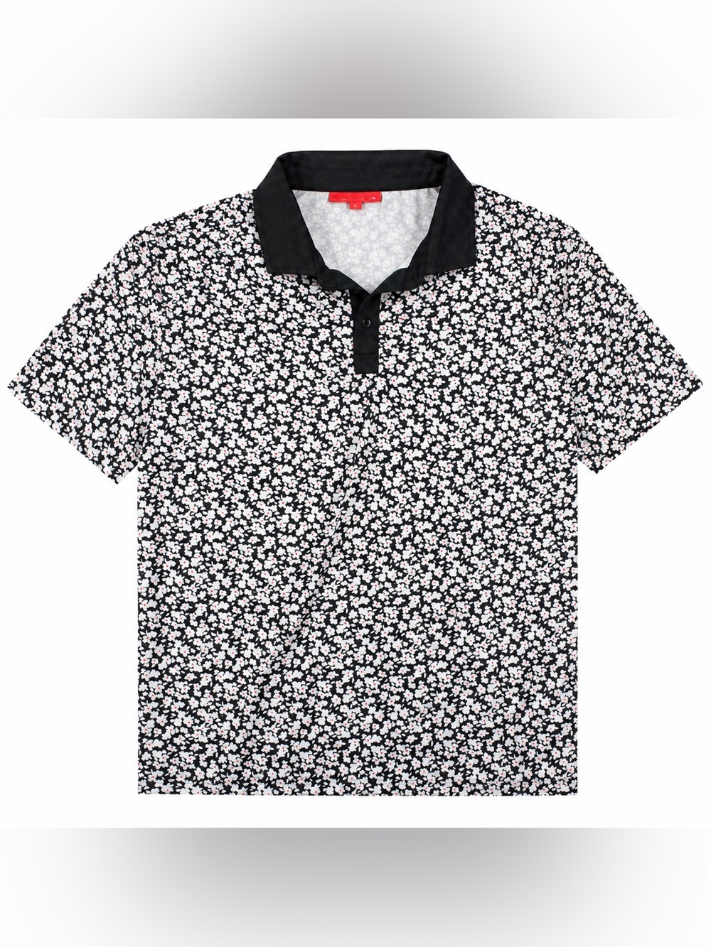 Redvanly Men’s Golf Polo Shirt Large Black White Floral Stretch Performance